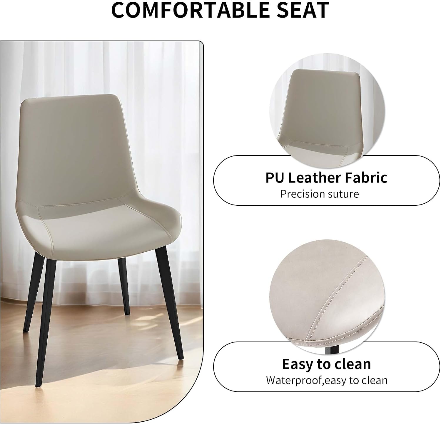 Dining Chairs, Modern PU Leather Dining Room Chair with Sturdy Metal Legs, Upholstered Seat Dinner Chairs Accent Side Chairs for Indoor Kitchen Living Room Restaurant Cafe (Cream, Set of 8)