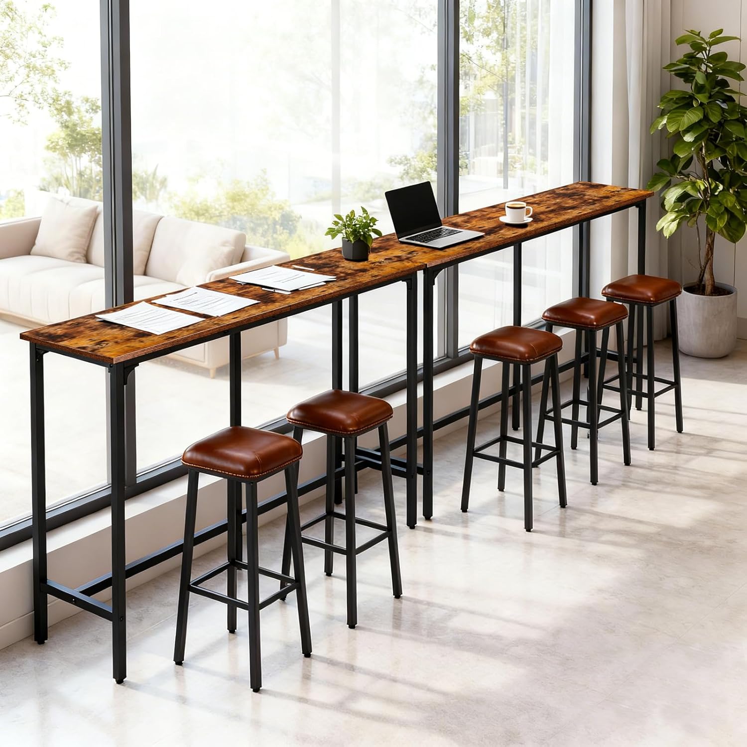 Karl home 71" Bar Table, Narrow Long High Top Dining Table with Upgraded Triangular Support for Stability, Industrial Counter Height Bar Table for Small Space, Behind Sofa, Kitchen, Rustic Brown