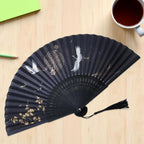 Chinese Style Handheld Folding Fan Vintage Classic Hand Fan for Wedding Dance Party Photo Prop with Crane Pattern