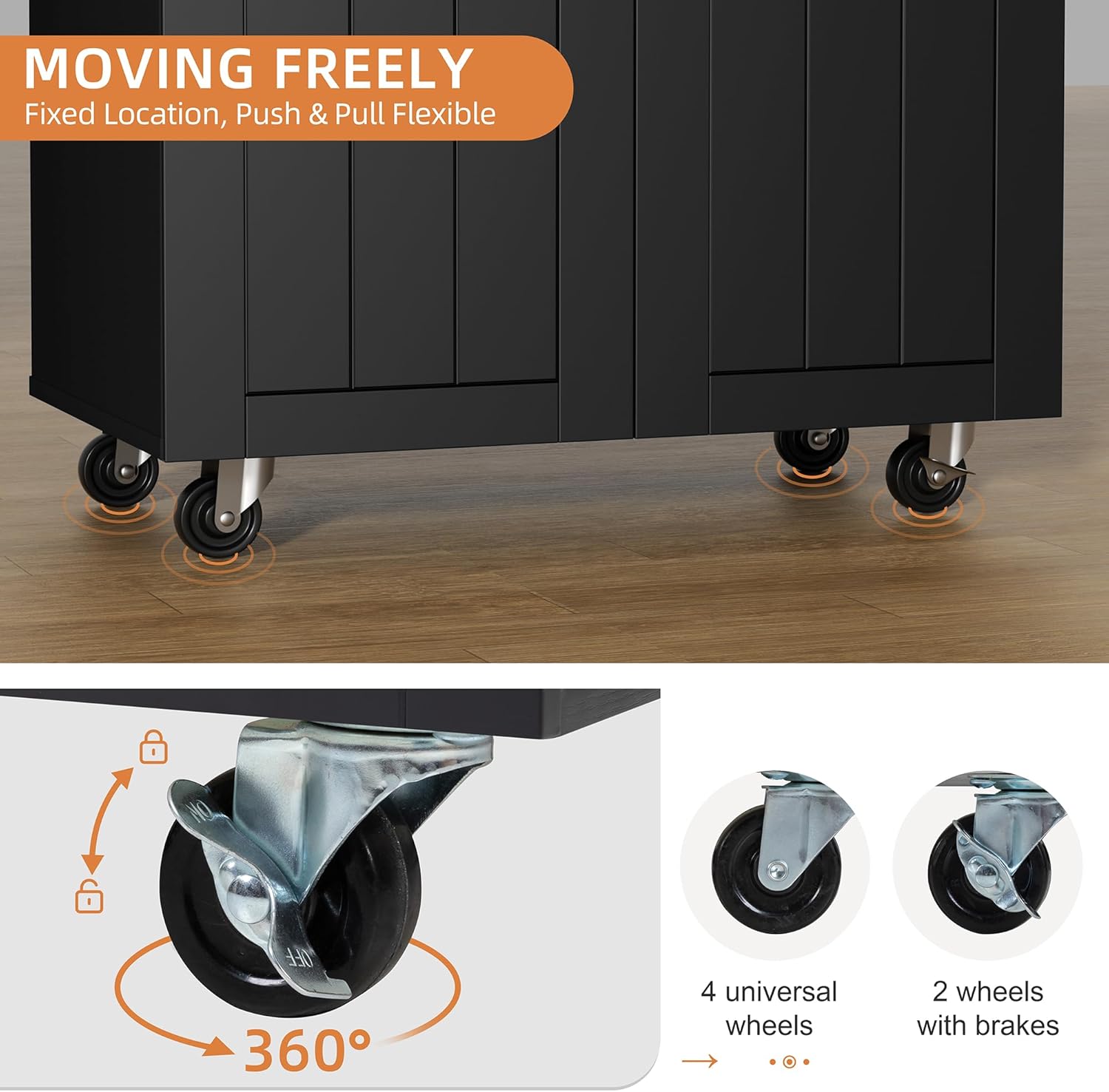 Shintenchi Kitchen Island cart with Storage, Portable Bar Cabinet on Wheels, Rolling Microwave Cart Side Table with Workstation for Kitchen, Dinning Room, Black