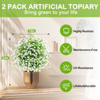 ENVEN Artificial Boxwood Topiary Ball Trees with Ground Spikes UV Resistant Faux Greenery Shrubs Fake Shrubs for Outdoors, Realistic Faux Plants Bushes for Garden Porch Yard Patio Decor (White Green)