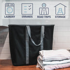 CleverMade Collapsible Laundry Caddy – Foldable Laundry Hamper & Tote, XXL 64L Pop-Up Laundry Basket with Handles, Space-Saving Laundry Organizer for Home, Dorm, Closet & Travel, 2 Pack - Black Gray