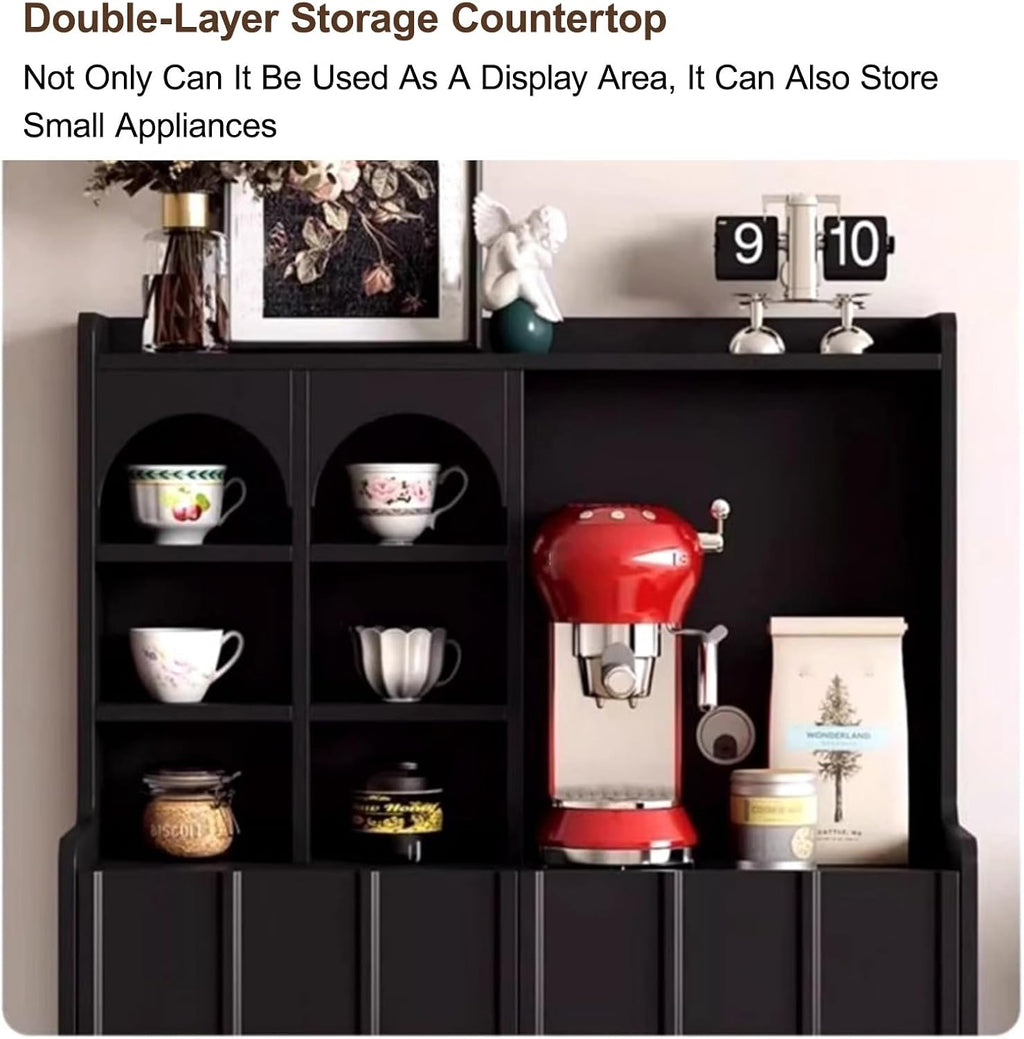 Kitchen Pantry Cabinet with Adjustable Shelves, Freestanding Kitchen Cupboard, Tall Storage Cabinet, Farmhouse Coffee Cabinet, for Bedroom, Dining Room, Office(Black,130x100cm/51.2x39.4in)