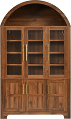 73" Tall Arched Kitchen Pantry with Three Glass Doors,Door Shelves & Adjustable Shelves, Tall Cupboard for Dining Room, Bathroom (Walnut-CW)