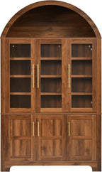 Merax 73" Tall Arched Kitchen Pantry Cabinet, Farmhouse Storage Cabinet with 3 Glass Doors, Adjustable Shelves & Door Racks, Tall Cupboard for Dining Room, Bathroom