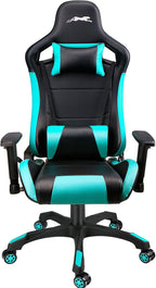 Leopard Gaming Chair, High Back PU Leather Office Chair, Adjustable Video Gaming Chairs, Swivel Racing Chair with Adjustable Armrest (Black/Light Blue)