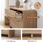 Curved 7 Drawer Dresser for Bedroom, 53.82'' Wide Chest of Drawers, Modern Storage Cabinet for Hallway & Living Room TV Stand, FSC Certified 1.18" Thick Board, 100 lbs Top Weight, Oak
