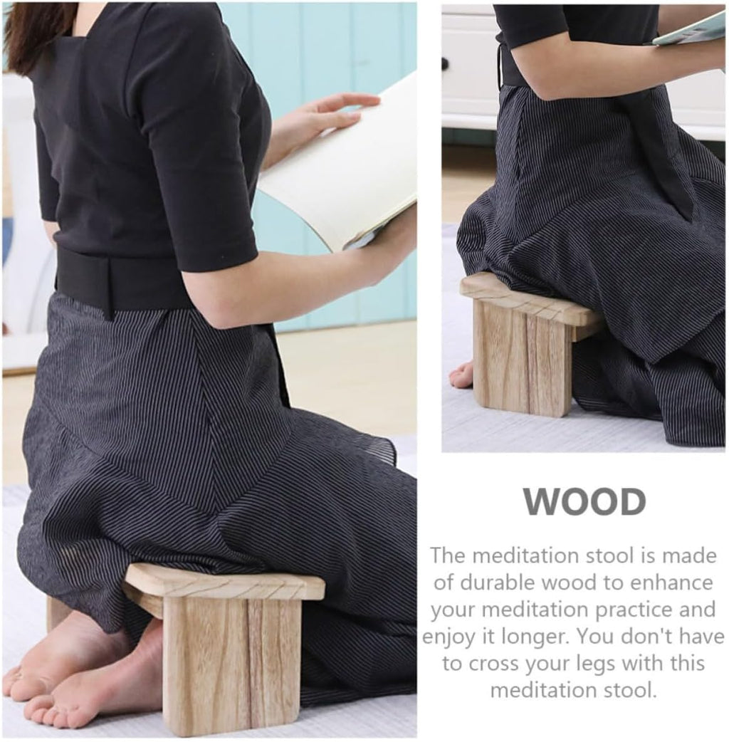 INOOMP Wood Meditation Bench Kneel Mat Stool for Home Use, Wooden Zen Stool with Non-Slip Surface More Focused Attention and Deeper Breathing