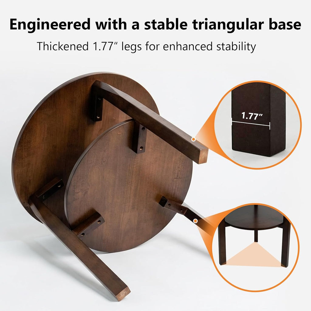 Round Side Table with 2-Tier Shelf Wood End Table | Mid Century Modern Accent Table for Living Room Solid Wood Nightstand for Bedroom Easy Assembly 22.8"D x 23.6"H Walnut