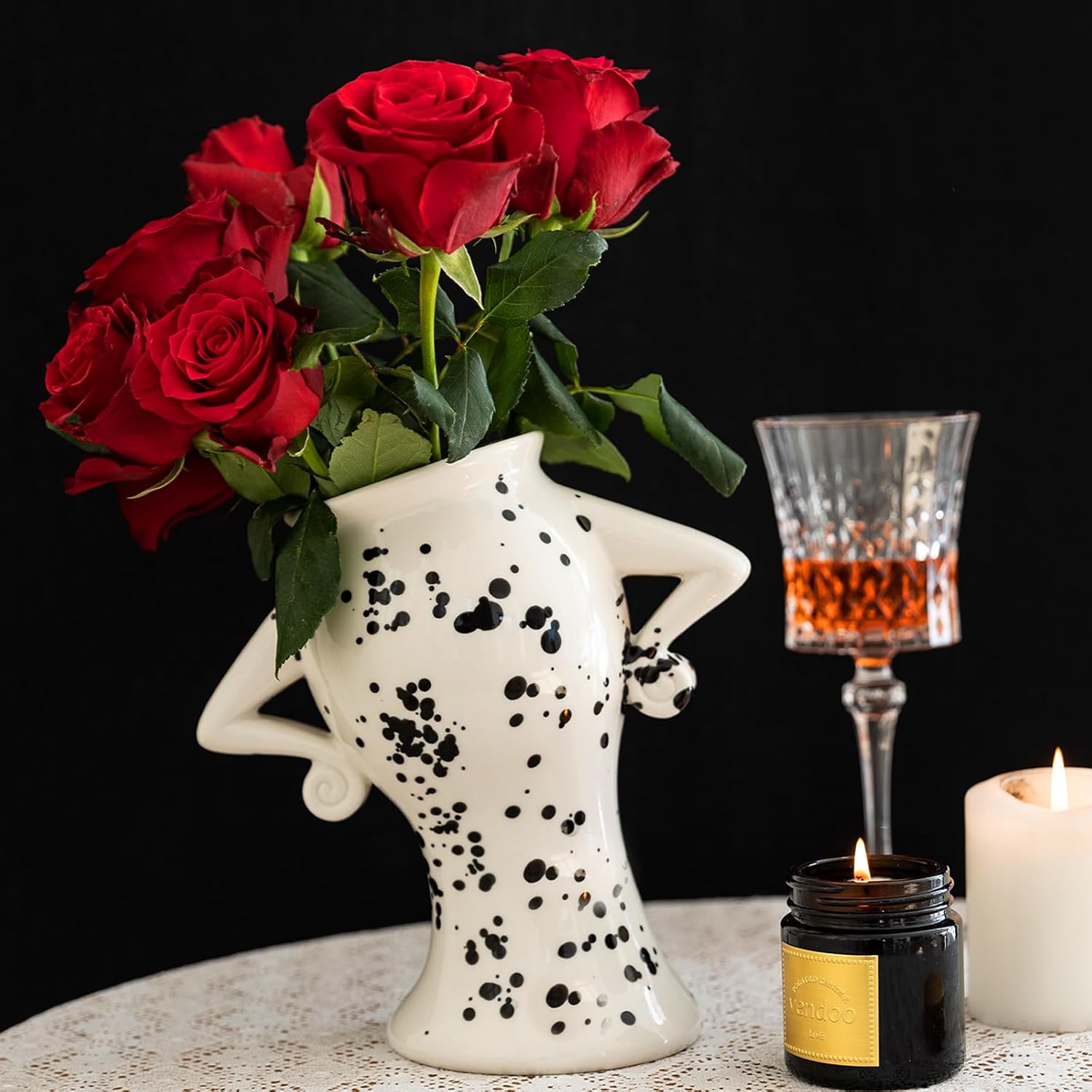 COTYNI Ceramic Vase with Attitude, Unique Flower Vase for Home Decor, Sassy Decorative Vase for Flowers, Cute Boho Vase for Bookshelf Decor, Vintage Quirky Electic Funky Decor for Living Room