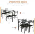 VECELO Kitchen Dining Table and Chairs Set for 4, Padded Seat & Glasses Tabletop, Space Saving, Matte Black