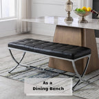 HEAH-YO Modern Dining Bench for Table, Button Tufted Ottoman Bench with Metal Legs, Upholstered PU Faux Leather Footstool for Living Room Entryway, Black