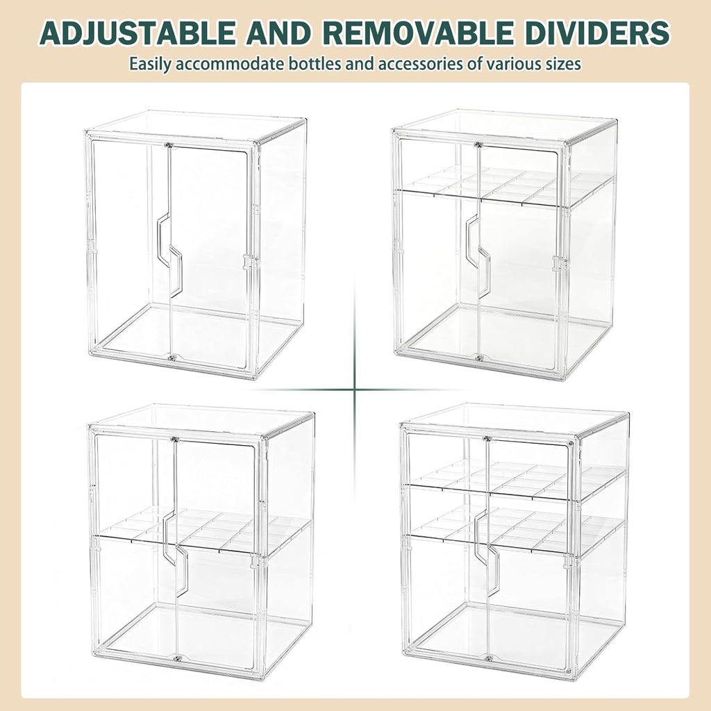 Baby Bottle Organizer, 3-Tier Bottle Storage for Countertop with Double Magnetic Doors, Clear Plastic Bottle Station Organizer Mom Gifts with 2 Dividers for Kitchen, Bathroom, Cabinet, Vanity