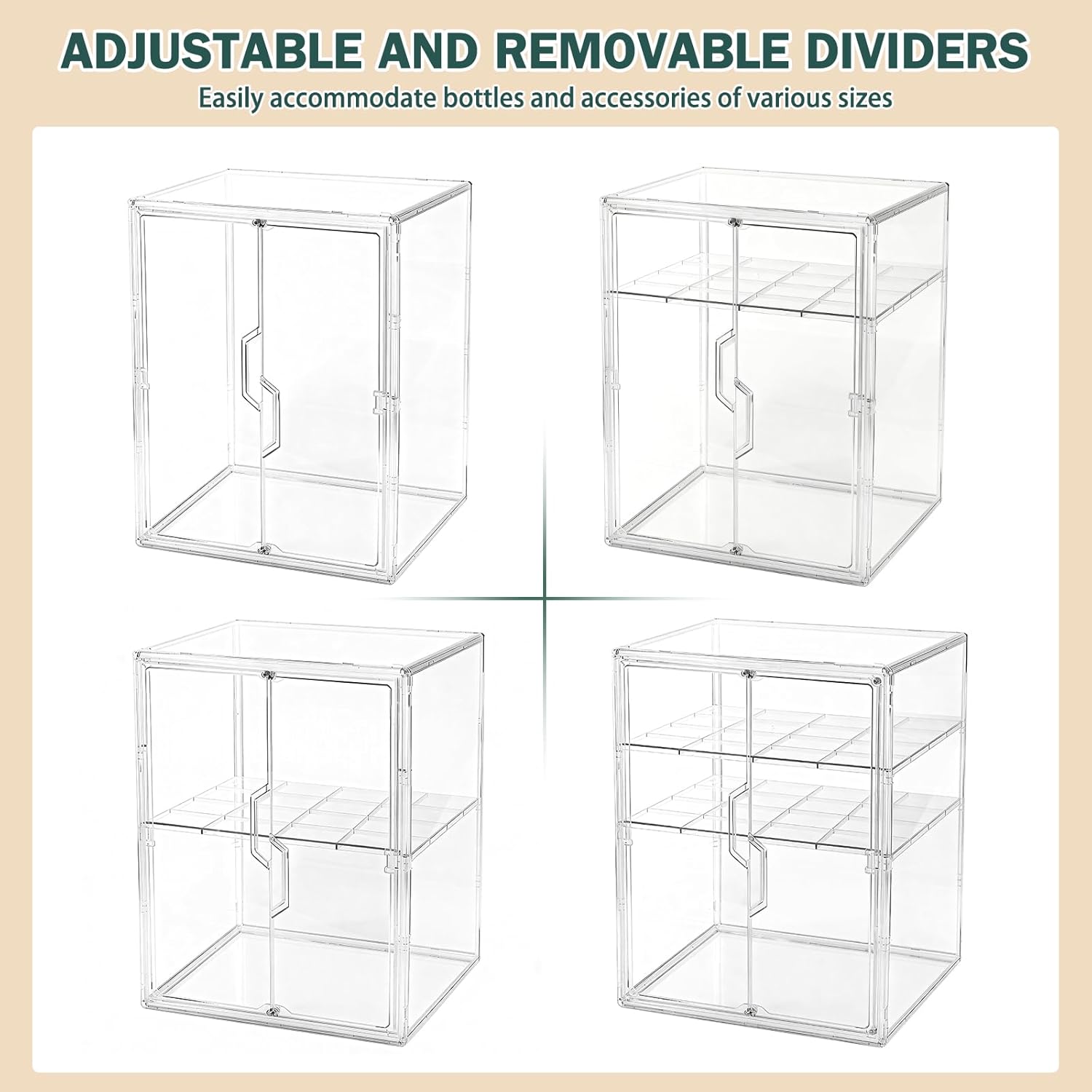 Baby Bottle Organizer, 3-Tier Bottle Storage for Countertop with Double Magnetic Doors, Clear Plastic Bottle Station Organizer Mom Gifts with 2 Dividers for Kitchen, Bathroom, Cabinet, Vanity