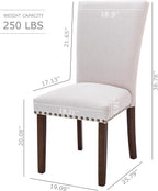 COLAMY Upholstered Dining Chairs Set of 2, Parsons Style Side Chairs with Nailhead Trim and Solid Wood Legs, Comfortable Linen Fabric for Kitchen & Dining Room – Beige