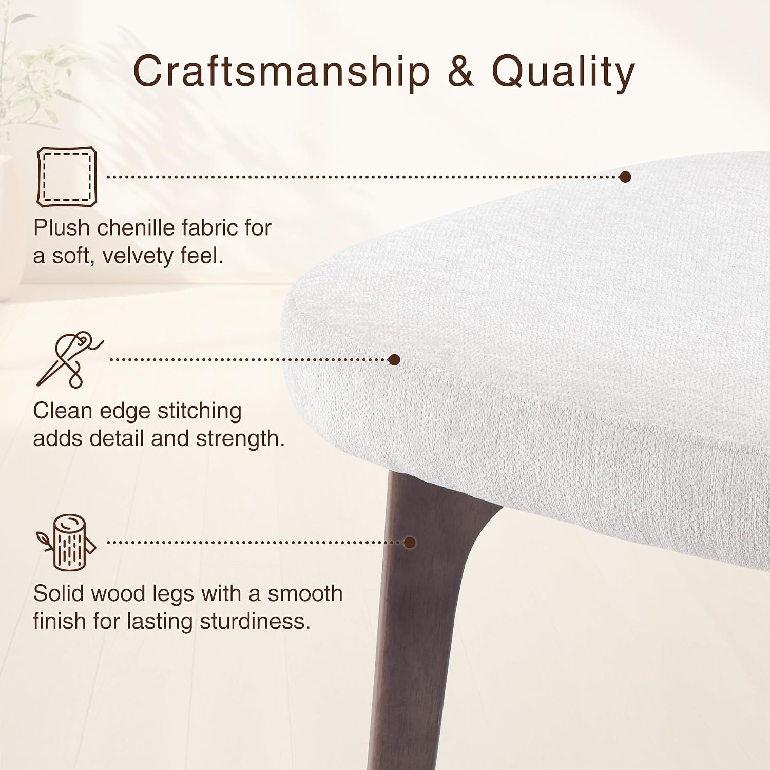 YOUNIKE Wooden Dining Chairs Set of 2, Chenille Fabric Upholstered Dining Room Chairs Kitchen Side Chairs, Farmhouse Dinner Chairs with Solid Wood Legs for Kitchen Dining Vanity, Beige