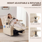 Furnimart Power Rocking Chair Nursery with Adjustable Armrests, Triple Motor Glider Recliner Swivel Nursing Chair for Breastfeeding with Phone Holder, Side Storage, Soft Waterproof Fabric, Beige
