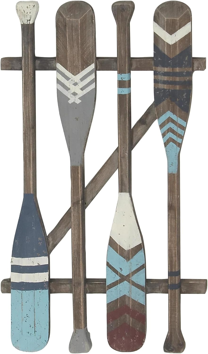 Deco 79 Wood Paddle Home Wall Decor Novelty Canoe Oar Wall Sculpture with Arrow and Stripe Patterns, Wall Art 21" x 2" x 36", Brown