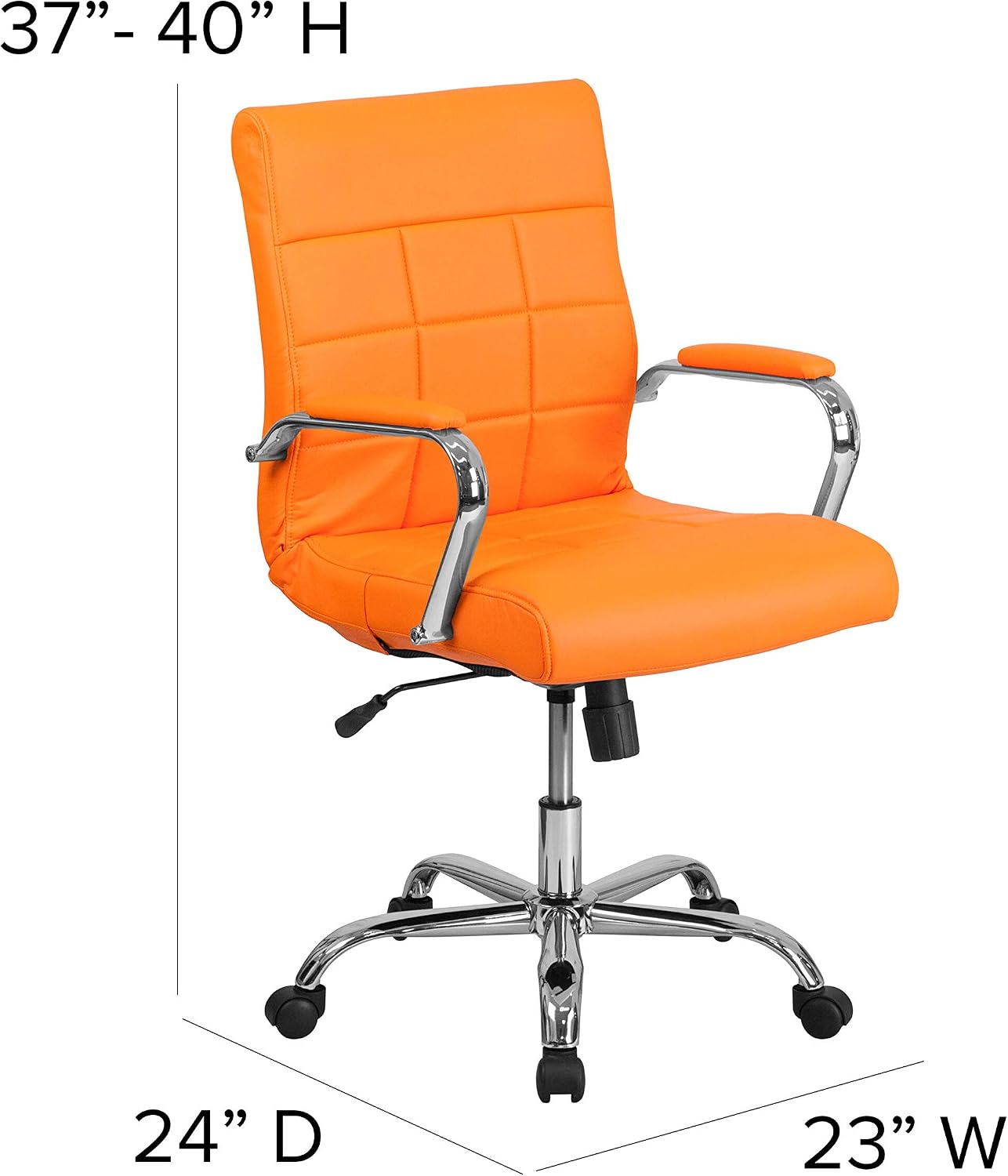 EMMA + OLIVER Mid-Back Orange Vinyl Executive Swivel Office Chair with Chrome Base and Arms