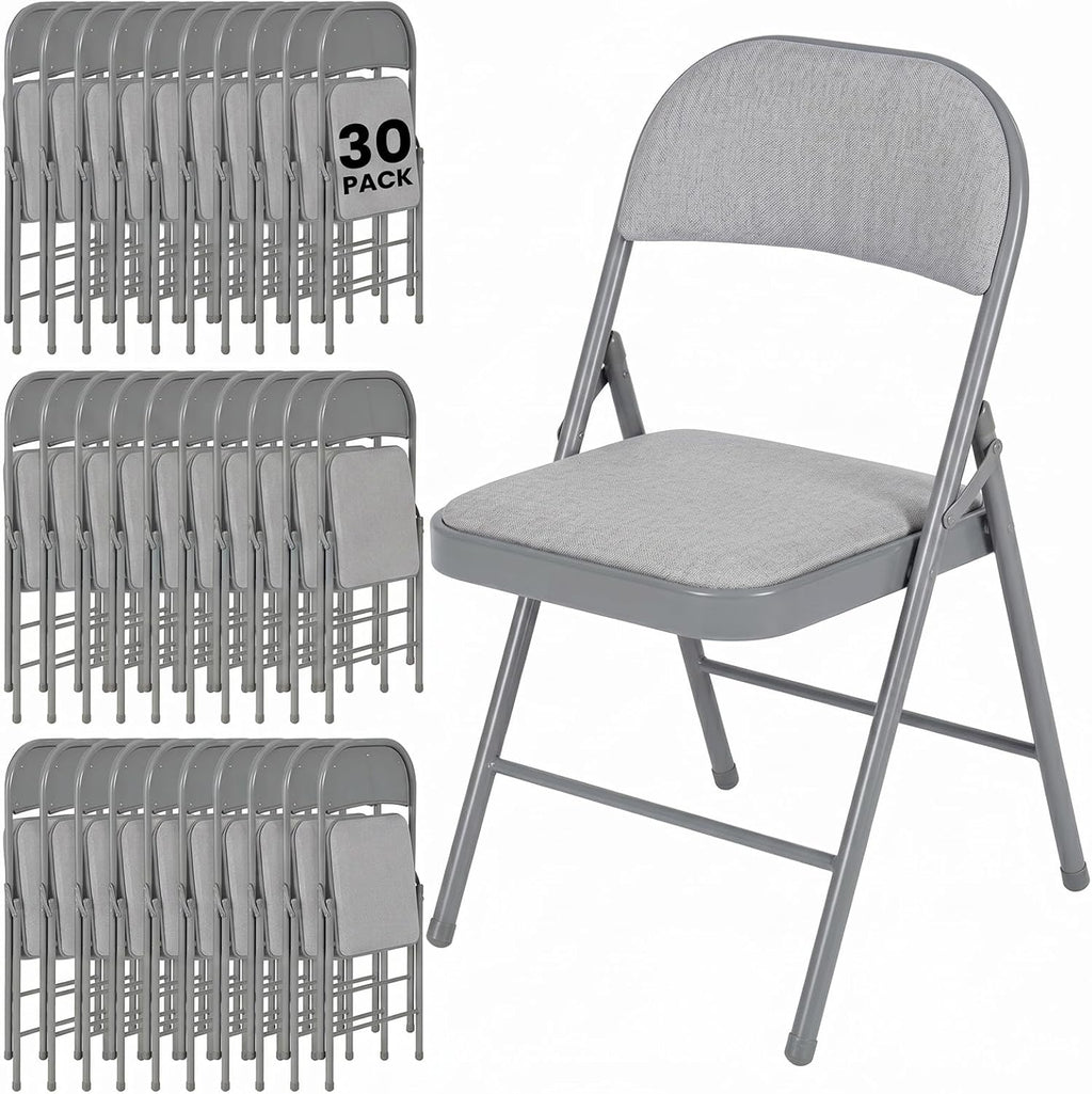 30 Pack Folding Chairs, Fabric Dining Chair Set with Padded Cushion and Back, Indoor Outdoor Seat for Home Office, Parties, Events, Wedding, Extra Guest Seating, Graphite Gray