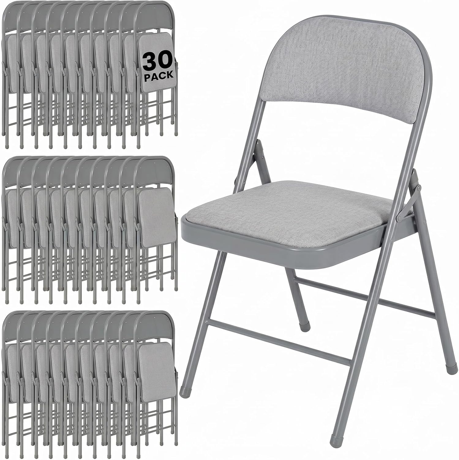 30 Pack Folding Chairs, Fabric Dining Chair Set with Padded Cushion and Back, Indoor Outdoor Seat for Home Office, Parties, Events, Wedding, Extra Guest Seating, Graphite Gray
