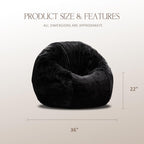 ZurNesfure Bean Bag Chair for Adults, 3FT Giant Bean Bag with Filler & Machine Washable Cover, Fluffy Bean Bag Chairs Oversized Beanbag Lounge Chair for Living Room, Bedroom Dorm (Black, Medium)