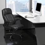 Executive Office Chair with Lumbar Support, High-Back Leather Ergonomic Computer Desk Chair with Flip-Up Arms, Height Adjustable and 360° Swivel, Rocking Function, for Home and Office, Black