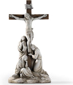 DevotedWalls Standing Crucifix Wall Cross, Catholic 12" H Crucifixion of Jesus Christ Scene Statue with Virgin Mary,Tabletop Cross for Easter(Stone Color)