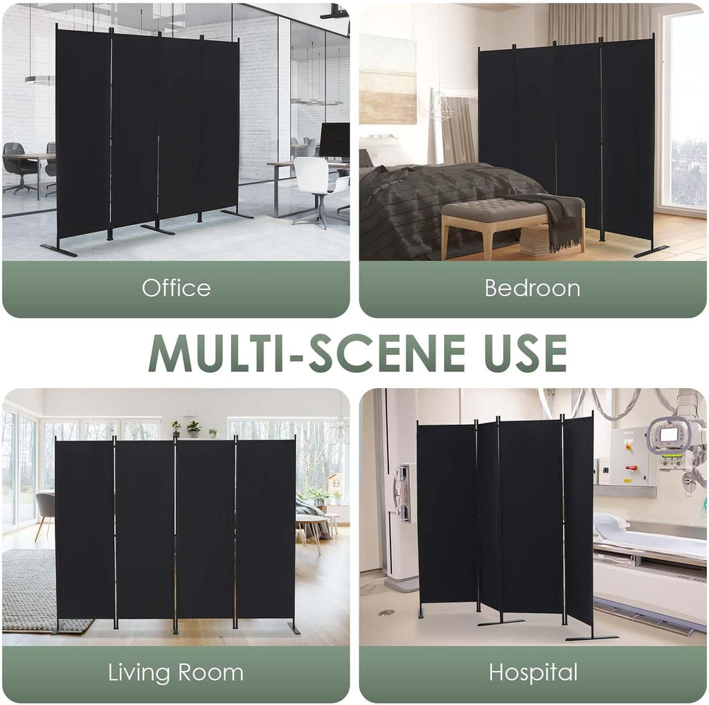 RANTILA 4 Panel Room Divider, 6 FT Folding Privacy Screen with Wide Feet, Freestanding Partition for Room Separation, Portable Room Divider Panel, 89" W x 71" H, Black