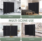 RANTILA 4 Panel Room Divider, 6 FT Folding Privacy Screen with Wide Feet, Freestanding Partition for Room Separation, Portable Room Divider Panel, 89" W x 71" H, Black