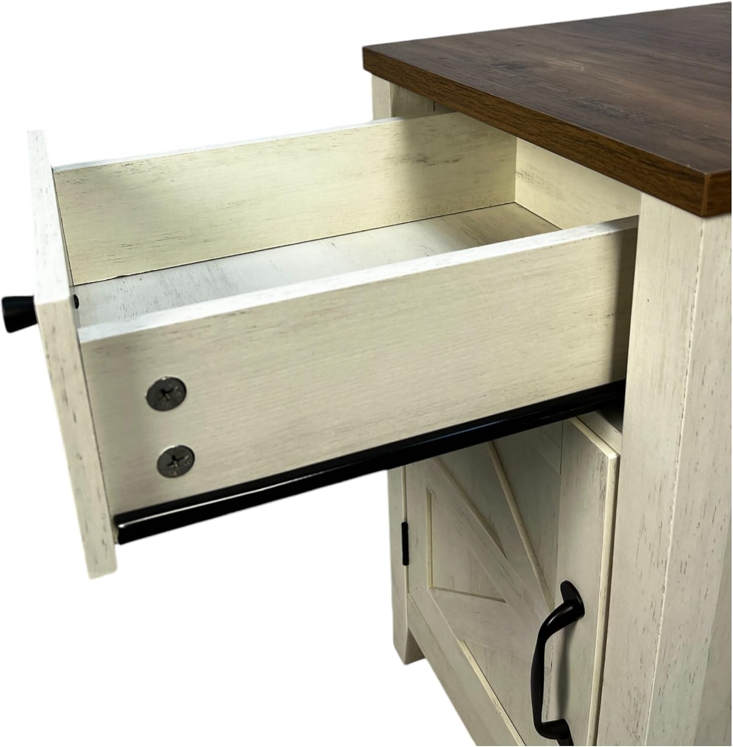 Farmhouse End Table Bedside Table with Charging Station,Night Stand with Barn Door and Drawer, Storage for Bedroom Living Room,for Small Spaces