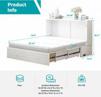 BALUS 63" W Murphy Bed Queen, Murphy Cabinet Beds with Tri-Fold Mattress & USB Charging Station, Space-Saving Wooden Wall Bed Cabinet with 2 Large Storage Drawers for Living Room Apartment, White