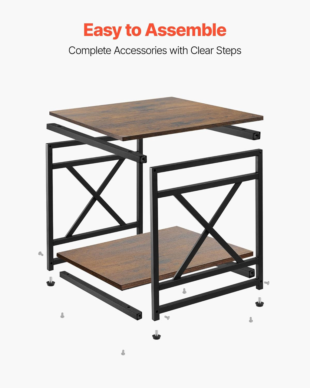 VEVOR End Table 18" Square, 2-Tier Side Table with Open Storage Shelves, Industrial Nightstand Bedside Table with Metal Frame & Wood Top, Small Sofa Table for Living Room, Bedroom, Office, Dorm