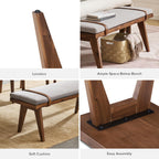 mopio Ted Mid-Century Modern End of Bed Wood Bench, Entryway Shoe Bench with Removable Fabric Cushion for Bedroom, Indoor Dining Room, Hallway, Supported with Acacia Solid Wood Legs Extra Sturdy