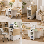 Folding Dining Table, Drop Leaf Table for Small Space with Drawer and Open Storage Shelves, Modern Rectangular Kitchen Dining Table, 47.2" L x 28.3" W (Oak & White)