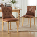 Faux Leather Dining Chairs Set of 2, Upholstered Dining Room Chair with Button Tufted, Solid Wood Legs, Mid Century Modern, Luxury Wingback Side Chair for Living Room, Kitchen, Restaurant, Brown