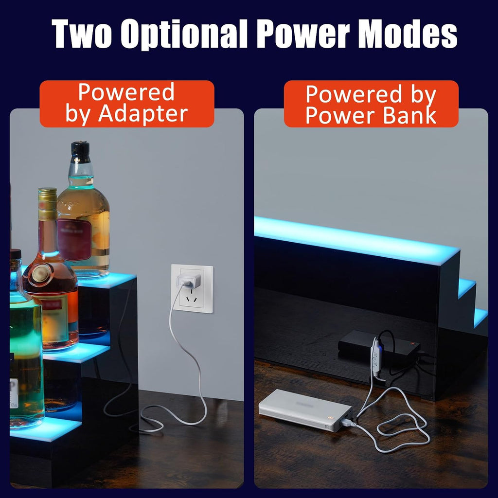 Liquor Bottle Display Shelf, 24 in Acrylic Lighted Bottle Display with Remote & App Control, 1-8 H Timing, 3-Tiers Bottle Stand Mulit-color Lighting for Home/Commercial Bar Display, Home Storage