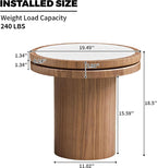 LKTART 19.49 Inch Round End Table with Sintered Stone Top, Mid-Century Modern Wood Table with MDF Pedestal, Small End Tables for Living Room Bedroom Apartment, Easy Assembly, Natural