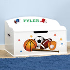 DIBSIES Personalized Creative Wonders Toy Box, Sports, 30 x 19.25 x 18 inches, Soft-Close Lid (White)