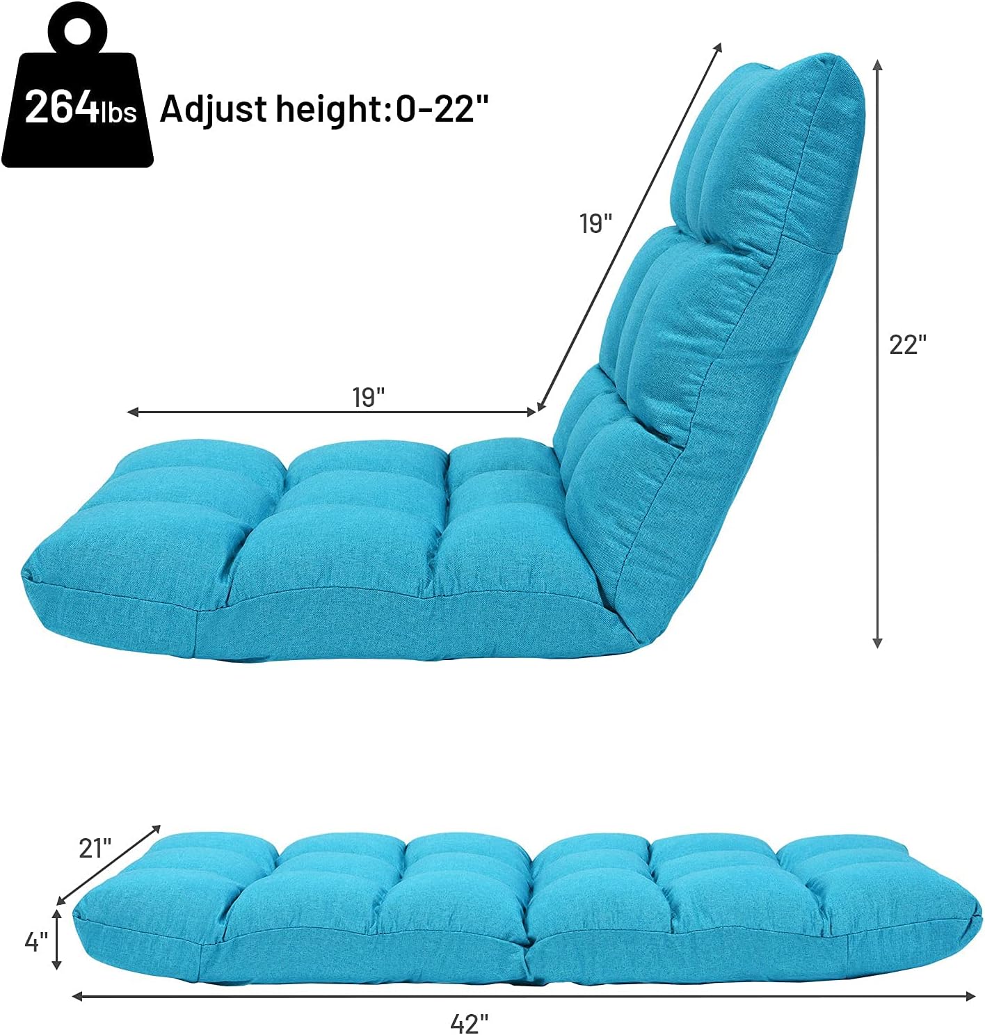 Giantex Floor Sofa Chair Video Gaming Chair with 14 Adjustable Position, Padded Back Support Floor Cushioned Seat, Folding Lazy Chair for Meditation, Reading, Watching, Living Room Recliner(Turquoise)