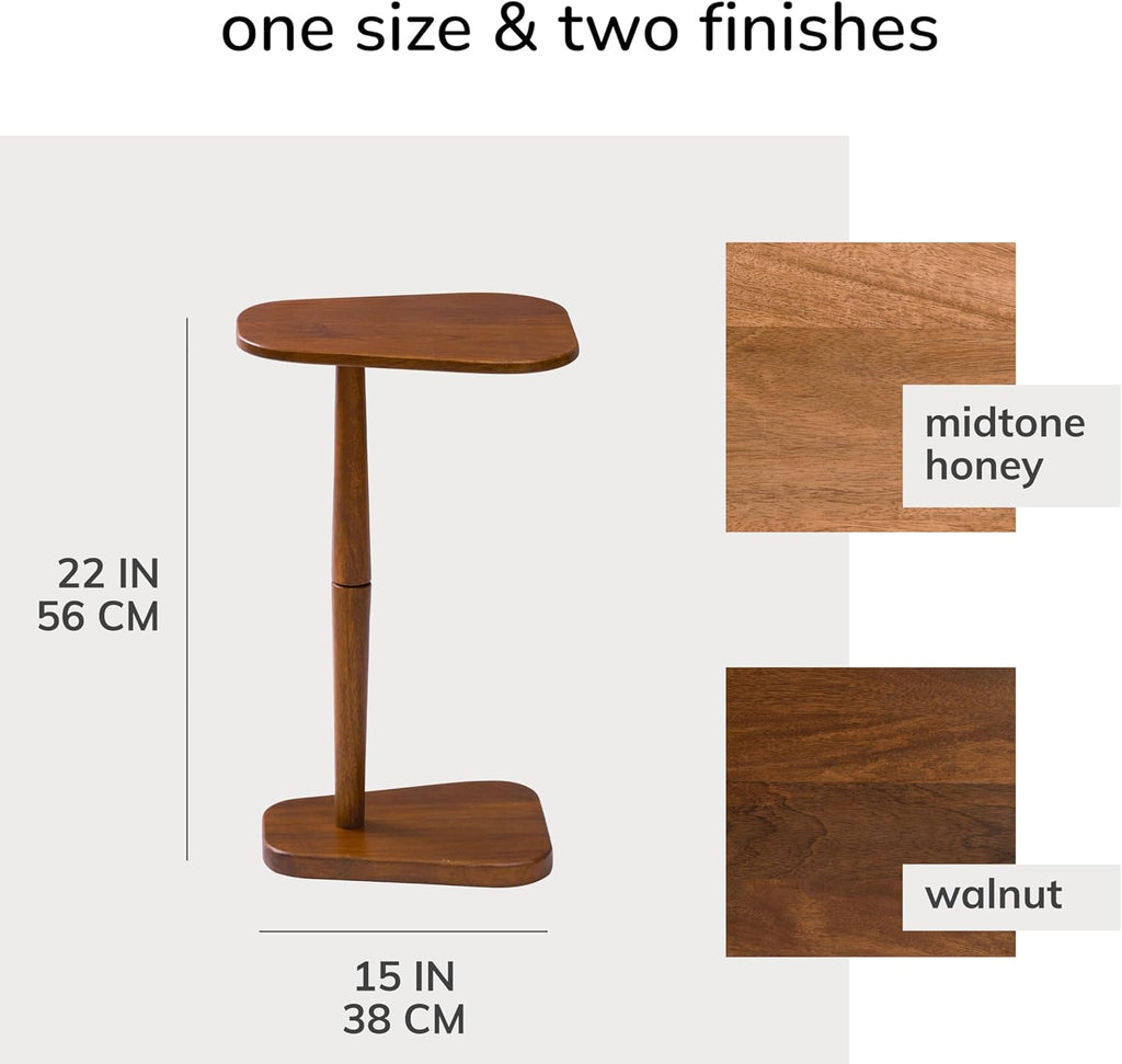 MH London Sammy C-Shaped Side Table - 22" High Solid Mango Wood End Table - Minimalist Handmade Walnut Accent Table for Living Room & Bedroom