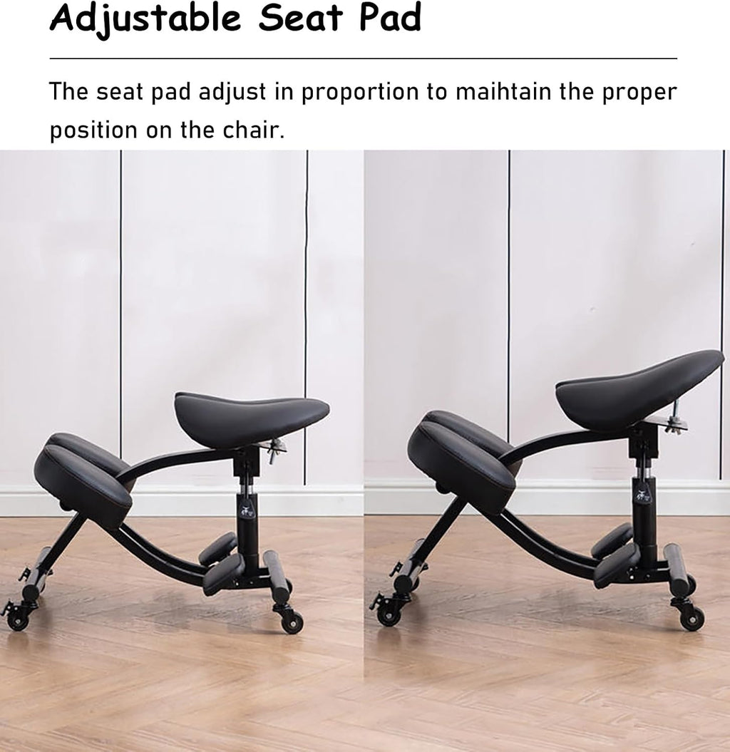 Saddle Chair Office Saddle Kneeling Chair, Adjustable Height Ergonomic Stool for Home, Relieve Pain Mobile Angled Posture Seat with Thick Cushion Pad