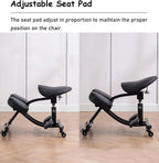 Saddle Chair Office Saddle Kneeling Chair, Adjustable Height Ergonomic Stool for Home, Relieve Pain Mobile Angled Posture Seat with Thick Cushion Pad