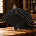 8.27 Inches Bamboo Folding Hand Fan, Chinese Japanese Retro Style Portable Quiet Fan, Elegant Gift for Women, Black