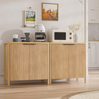 HOMMPA 31.5'' Sideboard Buffet Cabinet with Storage Fluted Sideboard Buffet with Adjustable Shelves Coffee Bar Console Table Cabinet for Hallway Entryway Living Room or Kitchen Natural