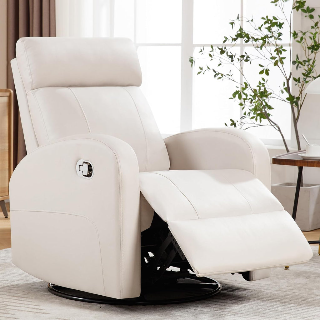 Swivel Rocker Recliner, Manual Glider Rocking Nursery Recliner Chair, Swivel Glider Reclining Chairs for Small Spaces, Living Room, Beige