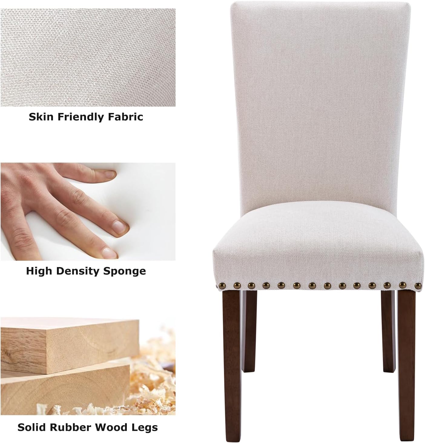 COLAMY Upholstered High Back Dining Chairs Set of 6 with Solid Rubber Wood Legs, Fabric Dining Room Chairs with Comfortable Padded Seat for Dining Room, Classic Gray Damask Pattern, Beige