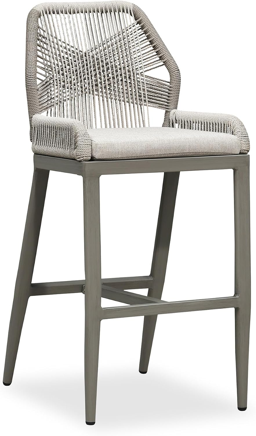 PURPLE LEAF Bar Stool 1 Piece Outdoor Bar Height Metal Stool Modern Wicker Rattan Barstools with Back Aluminum Outside Garden Patio Bar Chair, Light Grey