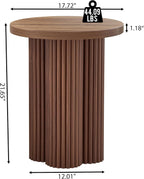 Round Fluted End Table, 17.7'' Mid Century Modern Side Table, Circle Bedside Tables Drink Table Wood Nightstand for Small Spaces, Living Room (Walnut-1PCS)
