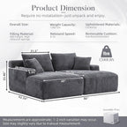 80" Boneless Chaise Lounge Chair Indoor, Double Chaise Lounge Chairs Indoor,Boneless Loveseat Chairs with Comfort Corduroy, No Assembly Required/40D Memory Foam/Living Room/Bedroom (Grey)